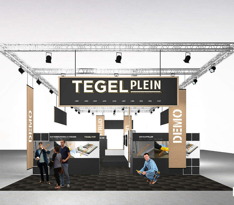 Er zijn op het Tegelplein van de Bouw Beurs speciale demozones ingericht voor de tegelzetter