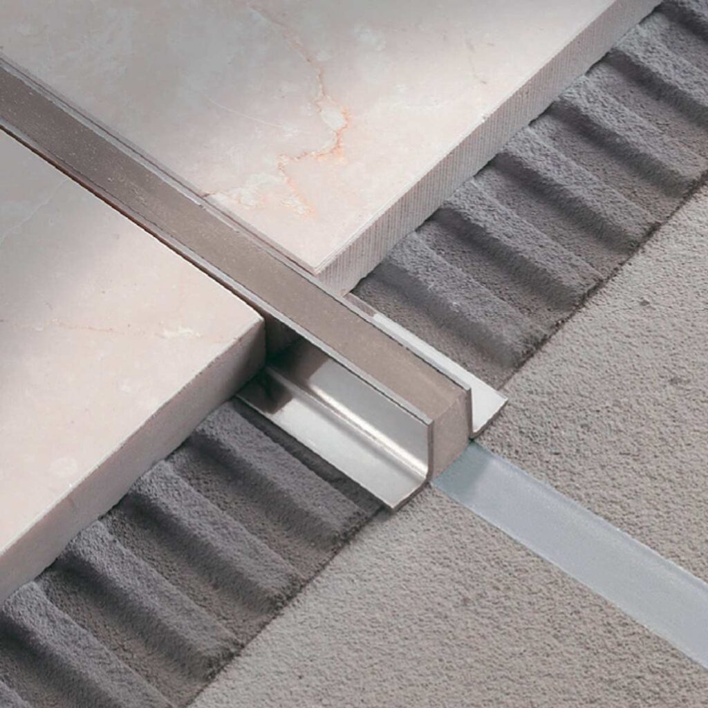 Close up of another movement joint under tiles.