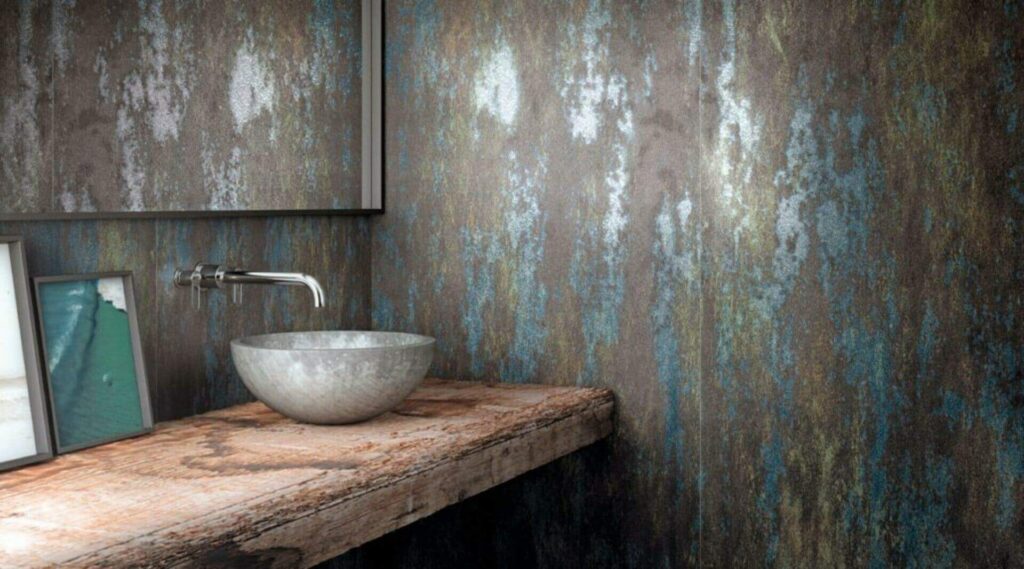 pared baño acabado oxidado
