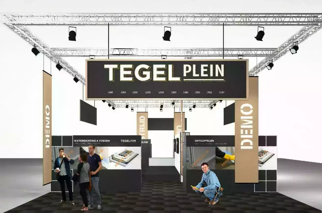 De professionele tegelzetter mag de stand van het Tegelplein niet voorbijlopen