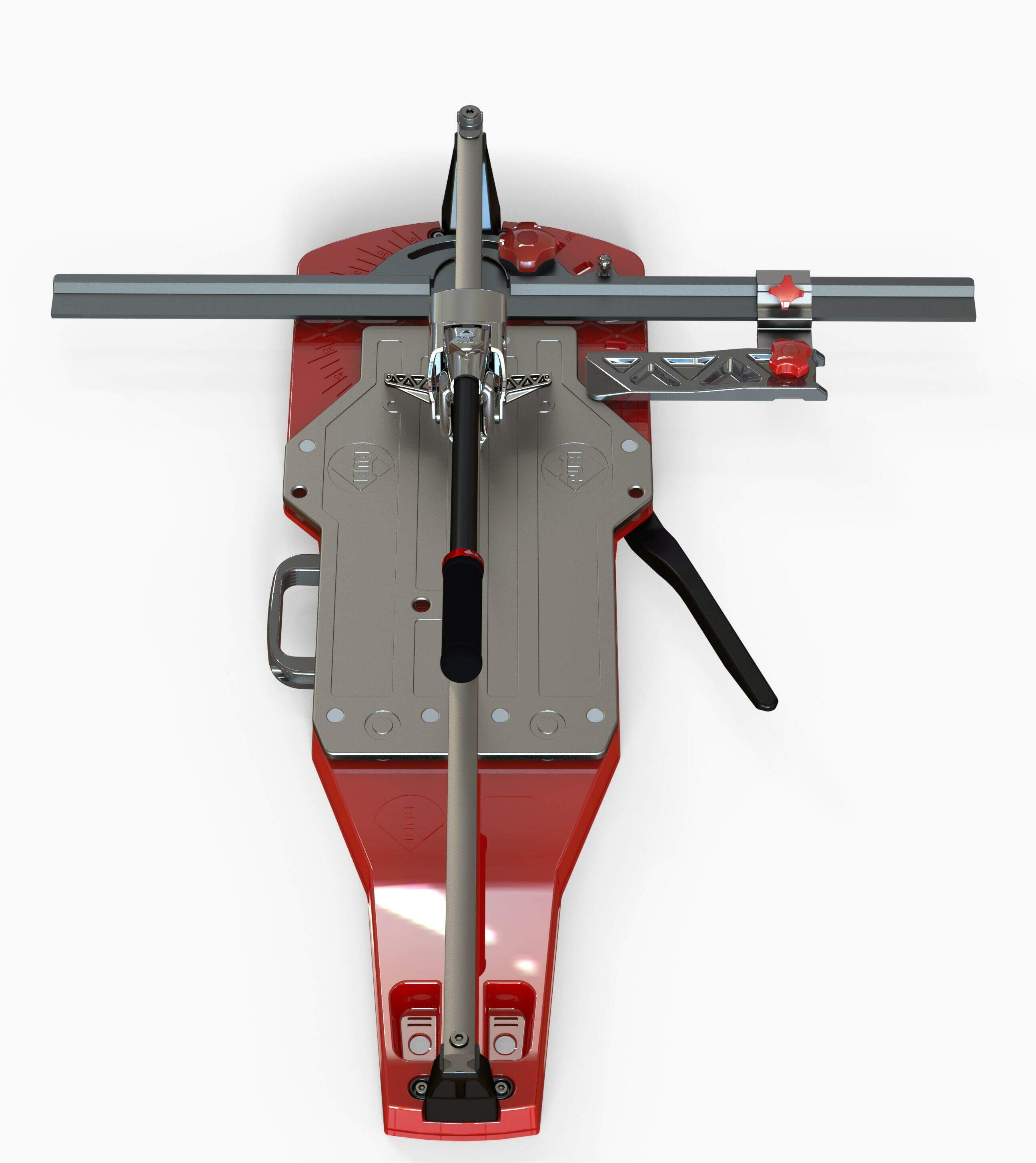 De TQ-MAGNET tegelsnijder is uitgerust met een zijsteun en een handgreep of met twee zijsteunen.