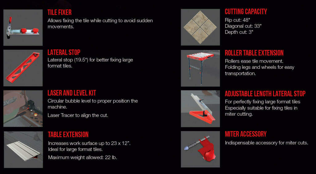 The best tile saw - RUBI DC-250 Accessories