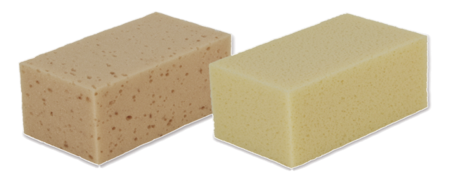 Sponges for cleaning ceramic materials